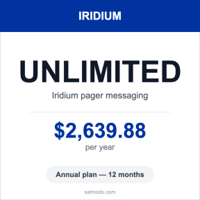 Iridium Pager unlimited annual plan card — $2,639.88 per year, 12-month term