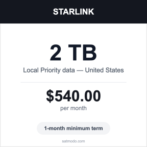 Starlink 2TB Local Priority US satellite data plan card — $540 per month, 1-month minimum term