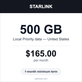 Starlink 500GB Local Priority US satellite data plan card — $165 per month, 1-month minimum term