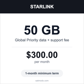 Starlink 50GB Global Priority satellite data plan card — $300 per month, 1-month minimum term