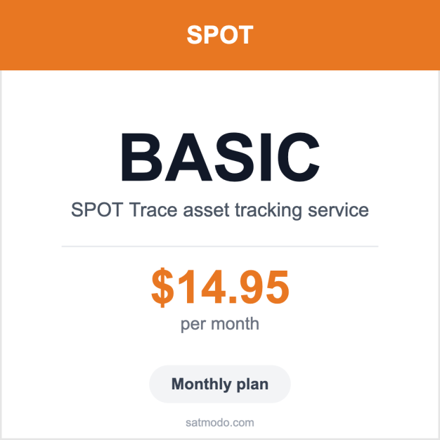 SPOT Trace Basic monthly satellite asset tracking plan card — $14.95 per month