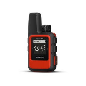 Garmin inReach Mini satellite communicator in orange — front left view