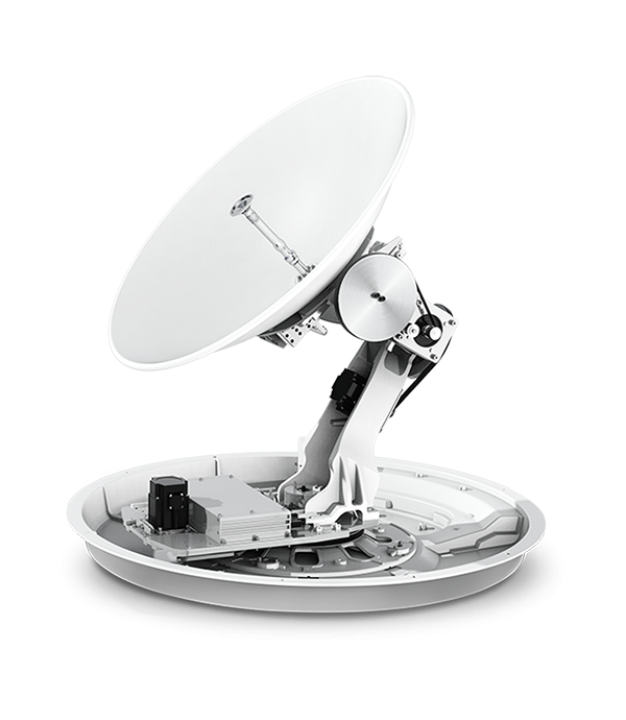 Intellian GX60NX high power maritime VSAT antenna — side view with radome open