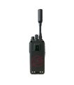 ICOM IC-SAT100 rental seen from an angle, showing the push-to-talk button thumbnail
