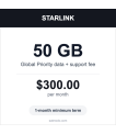 Starlink 50GB Global Priority satellite data plan card — $300 per month, 1-month minimum term thumbnail